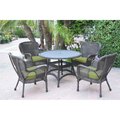 Jeco 5 Piece Windsor Espresso Wicker Dining Set with Green Cushion W00215-D-G-FS029